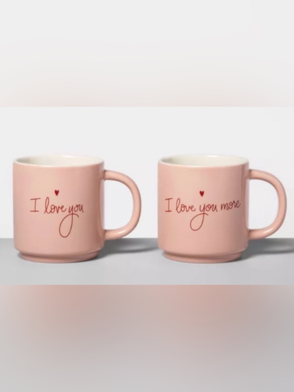 MUGS PINK “I LOVE YOU” & “I LOVE YOU MORE” SET OPALHOUSE STONEWARE